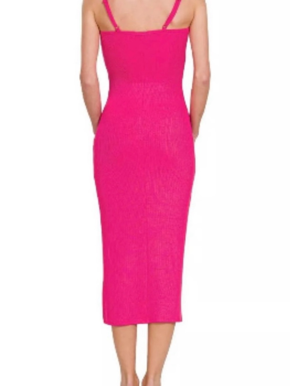 NWOT Zenana Outfitters Hot Pink Spaghetti Strap Bodycon Midi Dress - Picture 3 of 3